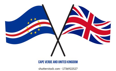 Cape Verde and United Kingdom Flags Crossed Flat Style. Official Proportion. Correct Colors.