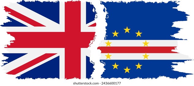 Cape Verde and United Kingdom grunge flags connection, vector