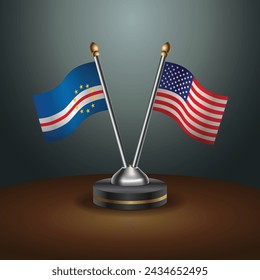Cape Verde and United States table flags with gradient backgrund. Vector Illustration