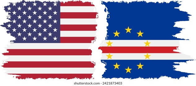 Cape Verde and USA grunge flags connection, vector