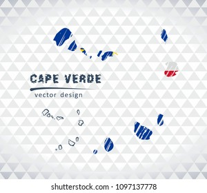 Cape Verde vector map with flag inside isolated on a white background. Sketch chalk hand drawn illustration