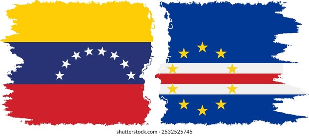 Cape Verde and Venezuela grunge flags connection, vector