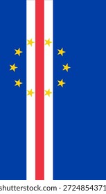 Bandeira vertical cabo-verdiana em cores oficiais, dimensões e proporção. Bandeira vetorial simbolizando orgulho nacional, identidade, patrimônio, patriotismo e autoridade