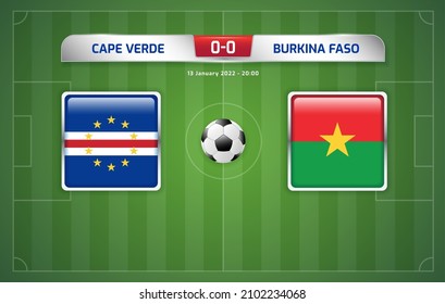 Cape Verde vs Burkina Faso scoreboard broadcast template for sport soccer africa tournament 2021 Group A and football championship in cameroon vector illustration