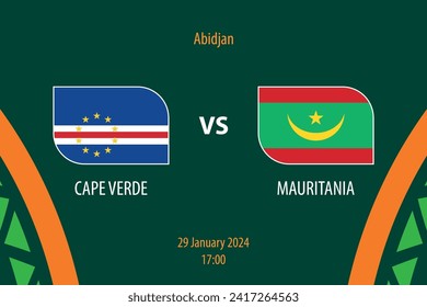 Cape Verde vs Mauritania football scoreboard broadcast template for soccer africa tournament 2023