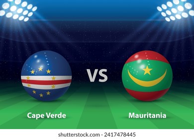 Cape Verde vs Mauritania. knockout stage Africa 2023, Soccer scoreboard broadcast graphic template