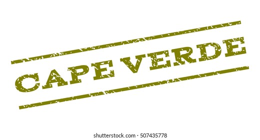 Cape Verde watermark stamp. Text caption between parallel lines with grunge design style. Rubber seal stamp with unclean texture. Vector olive color ink imprint on a white background.