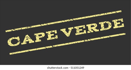Cape Verde watermark stamp. Text tag between parallel lines with grunge design style. Rubber seal stamp with unclean texture. Vector khaki yellow color ink imprint on a gray background.