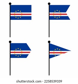 Cape Verde waving flag icon set in 4 shape versions. Collection of flagpole sign for identity, emblem, and infographic. 