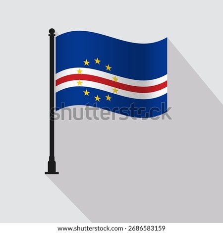 Cape Verde Waving Flag Pole Vector Illustration
