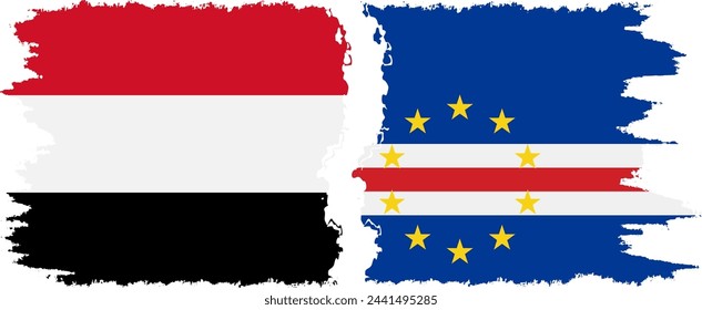 Cape Verde and Yemen grunge flags connection, vector