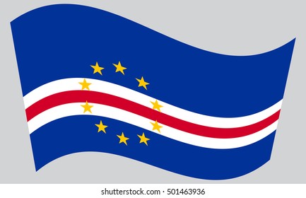Cape Verdean national official flag. African patriotic symbol, banner, element, background. Correct colors. Flag of Cape Verde waving on gray background, vector