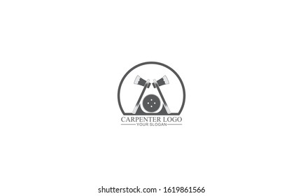Capenter industry logo design, Vintage carpentry or mechanic plane axe and saws wood working workshop handyman logo template vector icon illustration