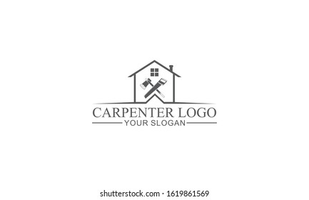 Capenter industry logo design, Vintage carpentry or mechanic plane axe and saws wood working workshop handyman logo template vector icon illustration