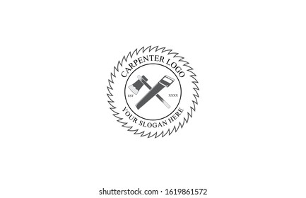 Capenter industry logo design, Vintage carpentry or mechanic plane axe and saws wood working workshop handyman logo template vector icon illustration