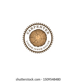 Capenter industry logo design - wood log circular saw