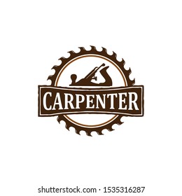 Capenter wood work logo design wood plane circular saw vintage  timber workshop