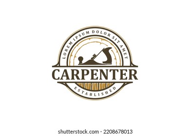Capenter wood work logo design wood plane circular saw vintage timber lumberjack workshop 