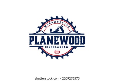 Capenter wood work logo design wood plane circular saw vintage timber lumberjack workshop 