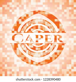 Caper abstract emblem, orange mosaic background