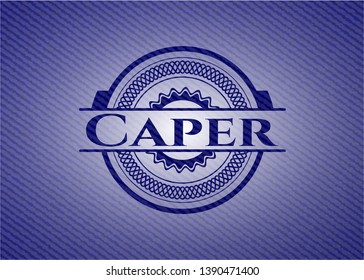 Caper badge with denim texture. Vector Illustration. Detailed.