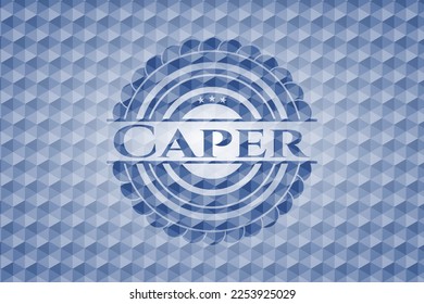 Caper blue badge with geometric background. Vector Illustration. Detailed. 