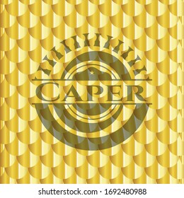 Caper gold badge. Scales pattern. Vector Illustration. Detailed.