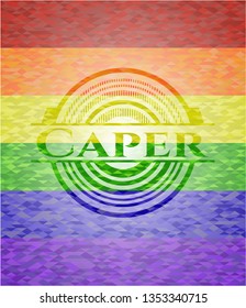 Caper on mosaic background with the colors of the LGBT flag