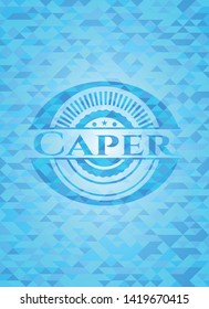 Caper realistic light blue emblem. Mosaic background