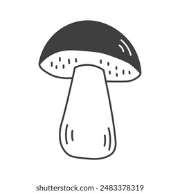 Capercaillie Cep Mushroom Doodle Line Icon. Hand drawn forest fungus symbol. Sketch food ingredient. Outline vector illustration.