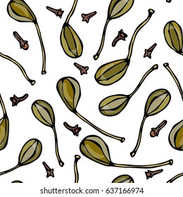 Capers Seamless. Doodle Style Vector Design, Isolated on White Background.