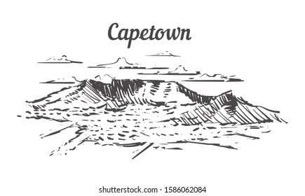 Capetown skyline sketch. Capetown hand drawn illustration isolated on white background.