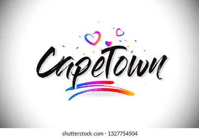 CapeTown Welcome To Word Text with Love Hearts and Creative Handwritten Font Design Vector Illustration.
