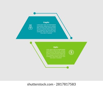 capex vs opex infographic template with trapezoid box with upside down position with 2 points comparison flat style vector