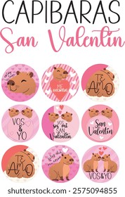 capibara capybaras sticker tag san valentin dia de los enamorados carpincho vector