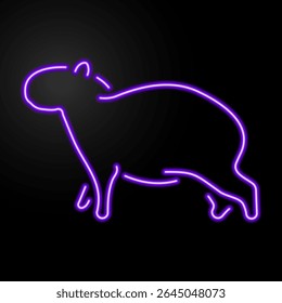 sinal de néon capibara, design de banner brilhante moderno, tendência de design moderno colorido em fundo preto. Ilustração vetorial.