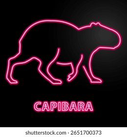 sinal de néon capibara, design de banner brilhante moderno, tendência de design moderno colorido em fundo preto. Ilustração vetorial.