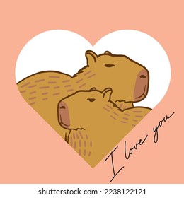 Capibaras enamoradas. Diseño para tarjeta de día de San Valentín