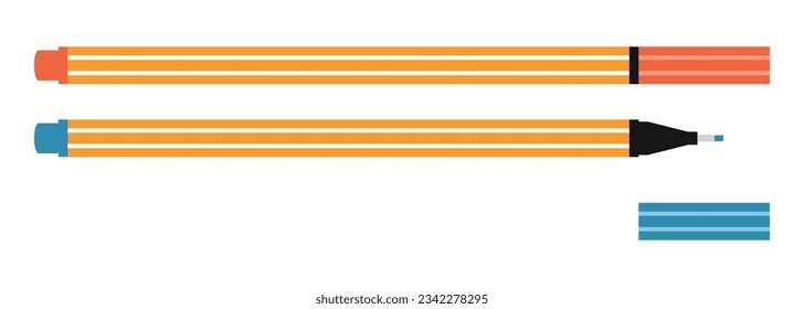 Capillary pen, liner with cap, cartoon style. Writing or drawing instrument. Trendy modern vector illustration isolated on white background, hand drawn, flat design