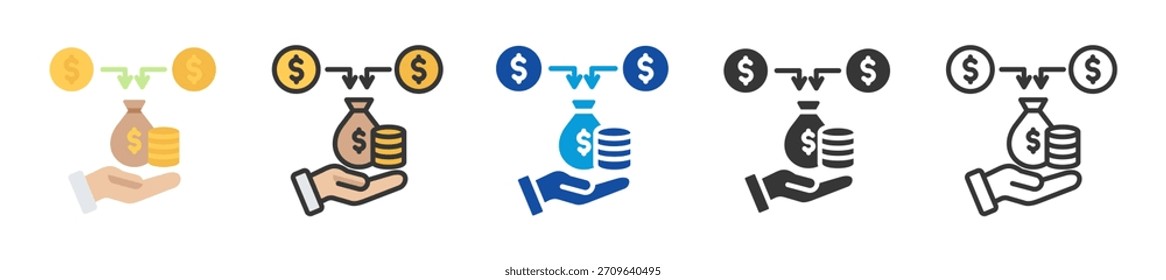 Conjunto de iconos de acumulación de capital Estilo múltiple Varias colecciones