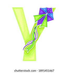 Capital Alphabetical Character with Fluttering Kite as Hot Summer Season Symbol Vector Illustration