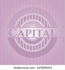 Capital badge with pink background. Vector Illustration. Detailed.