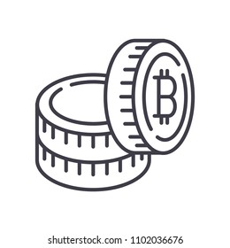 Capital in bitcoins black icon concept. Capital in bitcoins flat  vector symbol, sign, illustration.