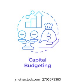 Capital budgeting blue gradient concept icon. Money bag. Financial management. Funds accounting. Round shape line illustration. Abstract idea. Graphic design. Easy to use in infographic, presentation