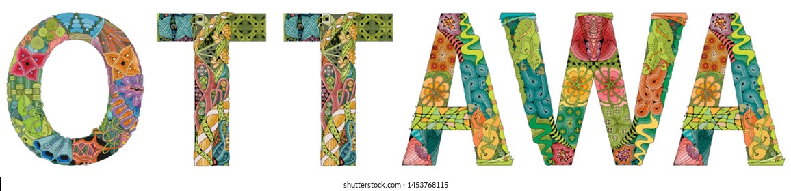 Capital of Canada city Ottawa. Vector decorative zentangle object for decoration