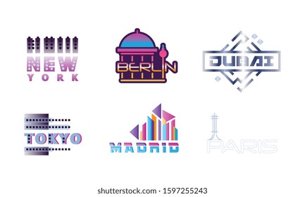 Capital Cities Labels and Logos Vector Set