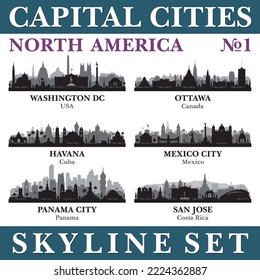 Skyline der Hauptstädte Nordamerika. Vektorsilhouettenhintergrund.