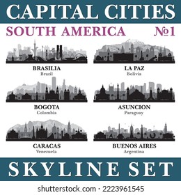 Capital cities skyline set. South America. Vector silhouette background illustration.