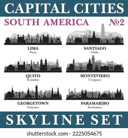 Capital cities skyline set. South America. Vector silhouette background illustration.