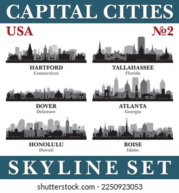 Capital cities skyline set. USA. Part 2. Vector silhouette background illustration.